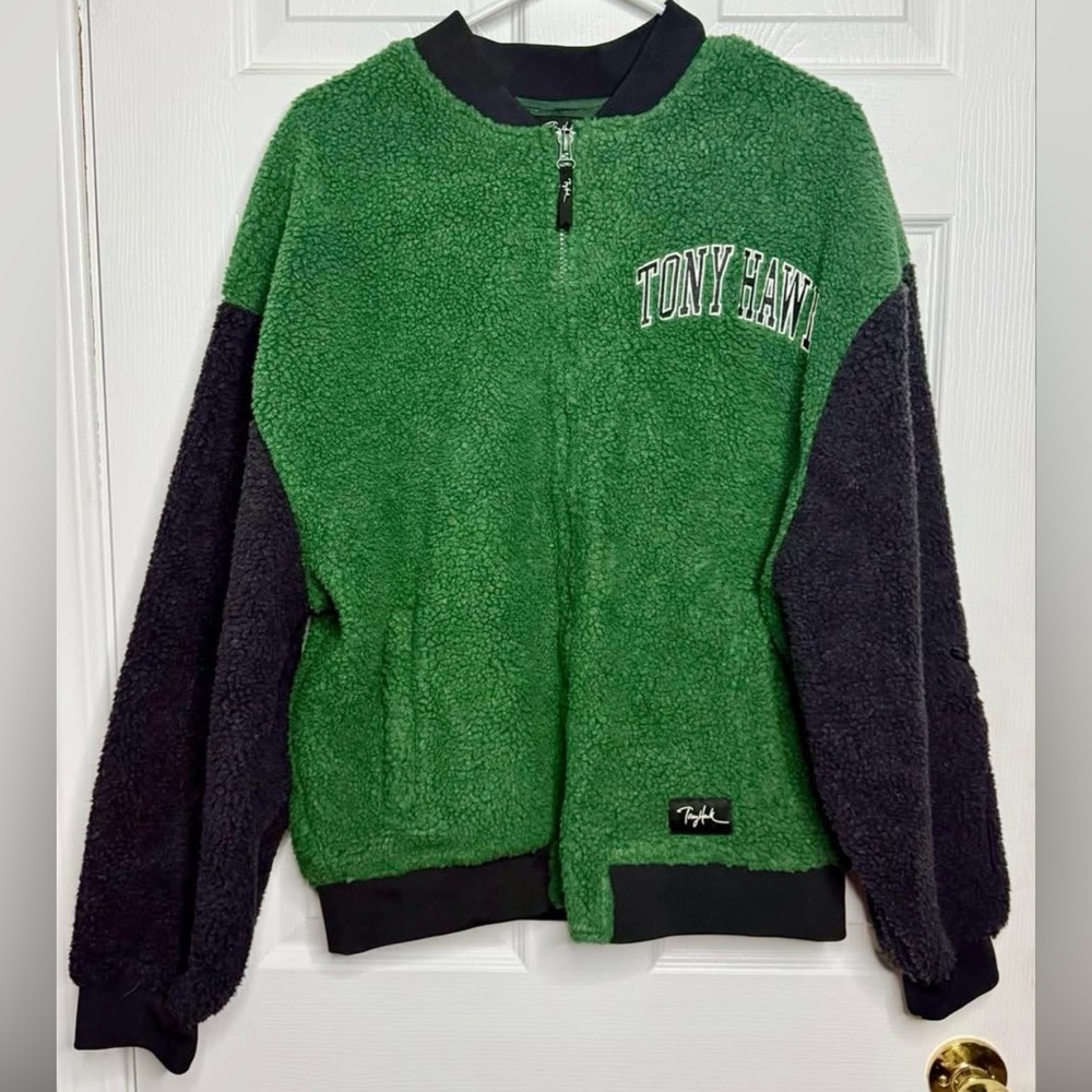 Tony Hawk Fleece Skateboarding Jacket- Green/Black - Size Medium